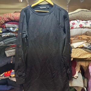 Athleta Womens Round Neck Long Sleeve Snappy Sweatshirt Dress Black Size XS